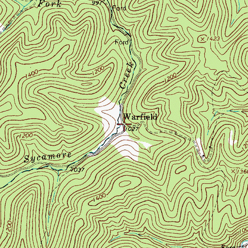 Topographic Map of Warfield, WV