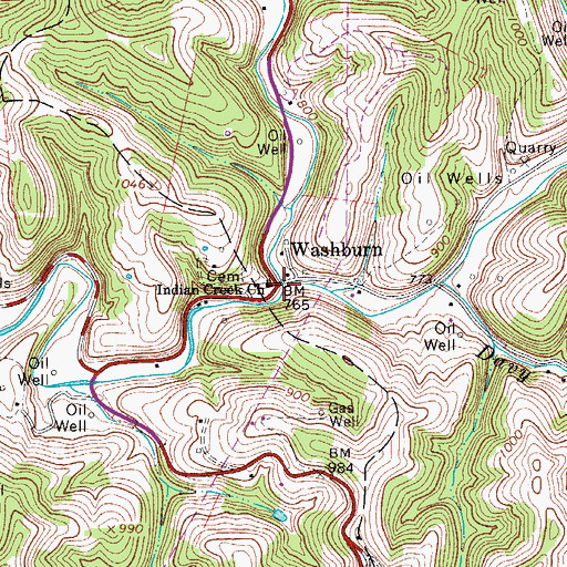 Topographic Map of Washburn, WV