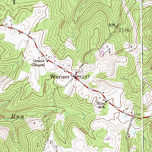 Topographic Map of Werner, WV