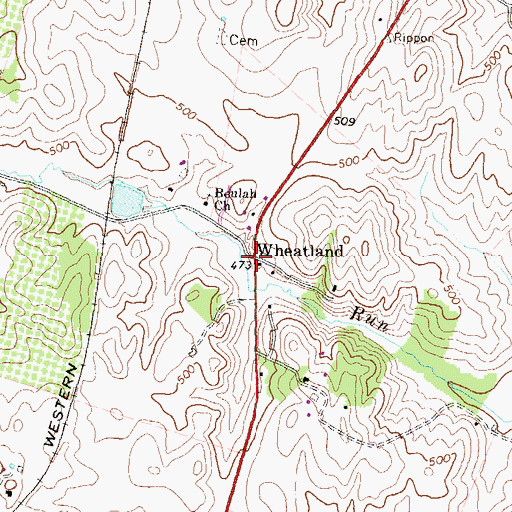 Topographic Map of Wheatland, WV