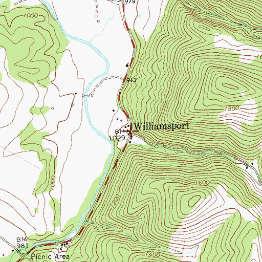 Topographic Map of Williamsport, WV