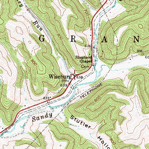 Topographic Map of Wiseburg, WV