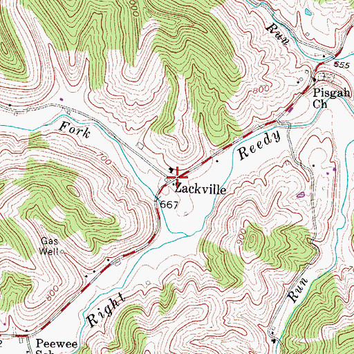 Topographic Map of Zackville, WV