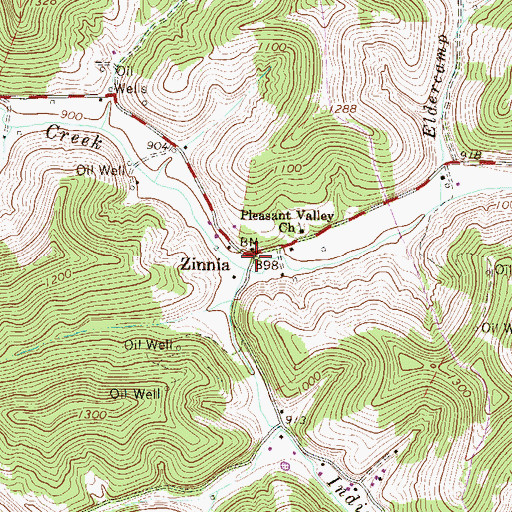 Topographic Map of Zinnia, WV