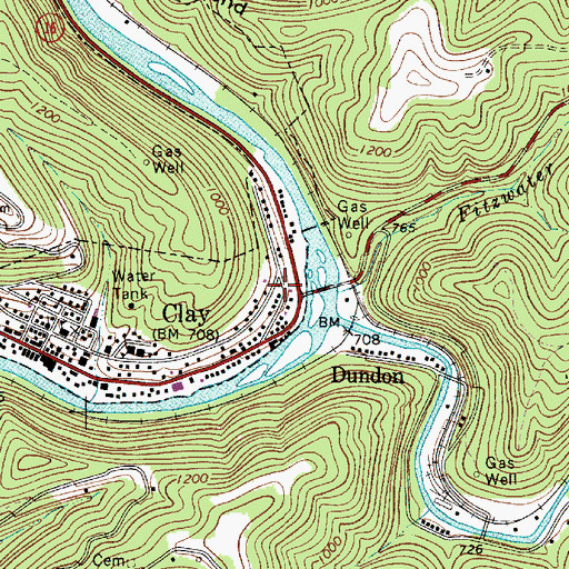 Topographic Map of Clay County, WV