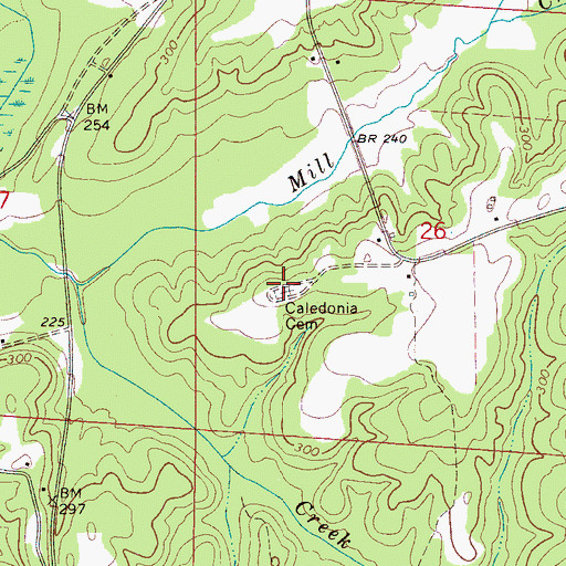 Topographic Map of Caledonia Cemetery, AL
