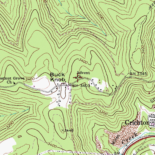 Topographic Map of Advent Church, WV