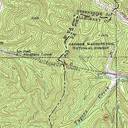 Topographic Map of Allegheny Tunnel, WV