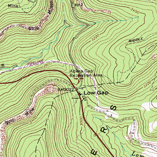 Topographic Map of Alpena Gap Recreation Site, WV