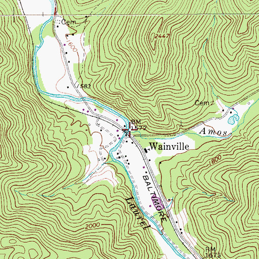 Topographic Map of Amos Run, WV
