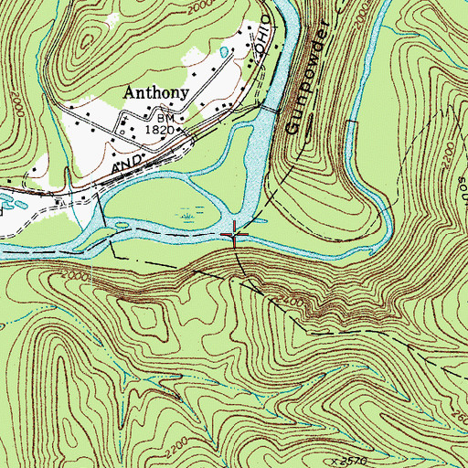 Topographic Map of Anthony Creek, WV