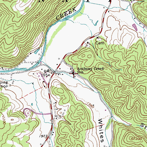 Topographic Map of Anthony Creek School (historical), WV