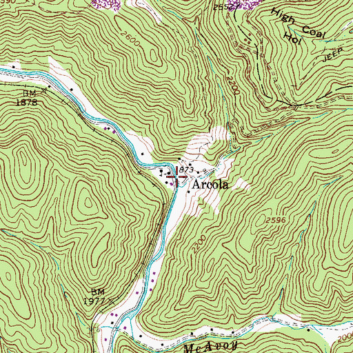 Topographic Map of Arcola, WV