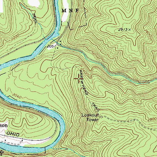Topographic Map of Arrowhead Trail, WV