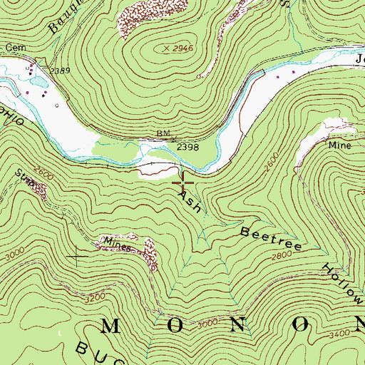 Topographic Map of Ash Beetree Hollow, WV