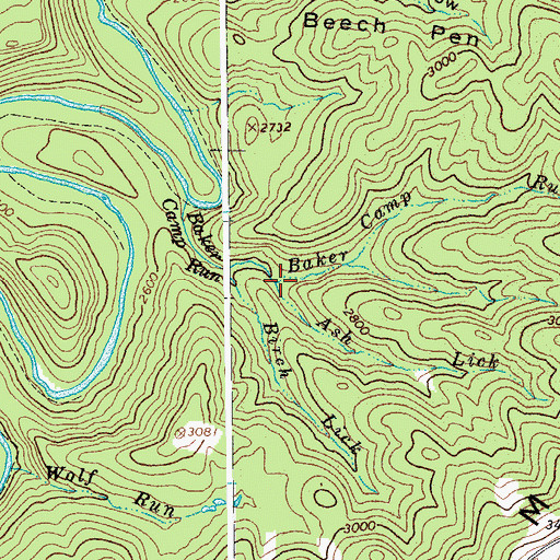 Topographic Map of Ash Lick, WV