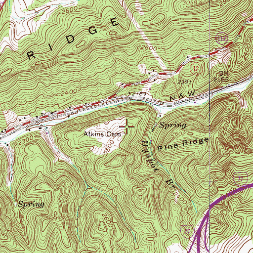 Topographic Map of Atkins Cemetery, WV