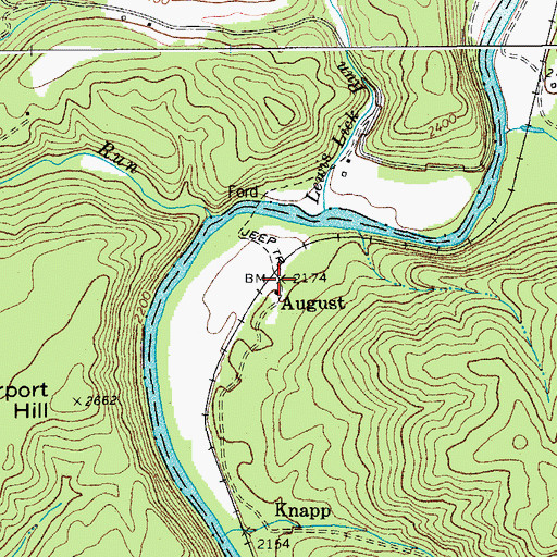 Topographic Map of August, WV