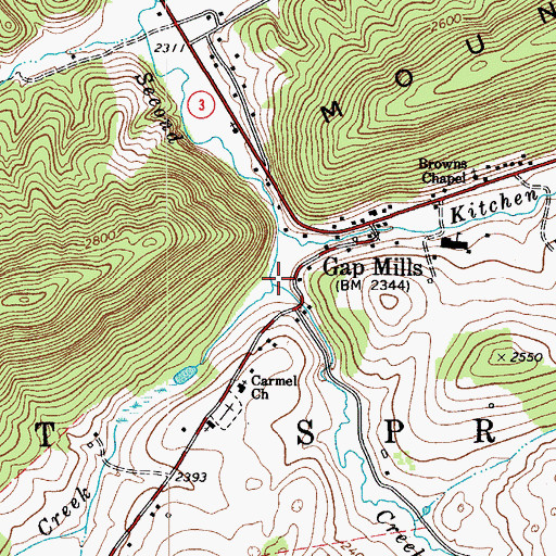 Topographic Map of Back Creek, WV