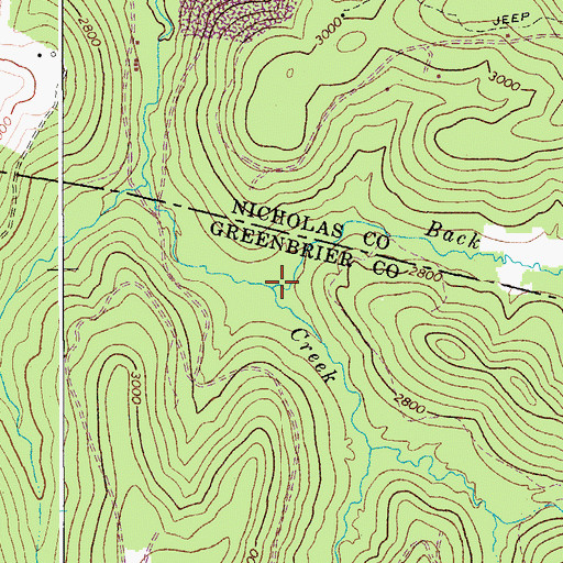 Topographic Map of Back Creek, WV