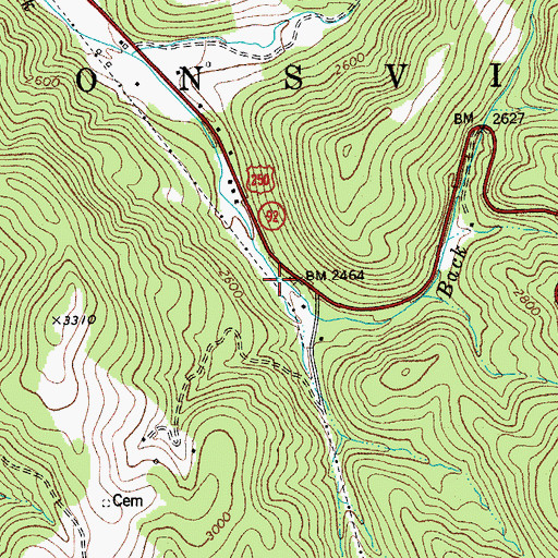 Topographic Map of Back Fork, WV