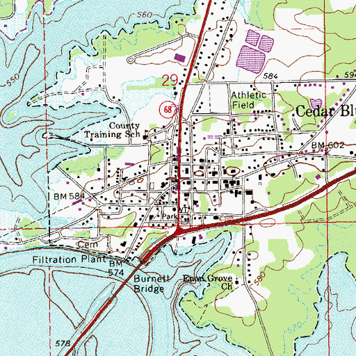 Topographic Map of Cedar Bluff, AL