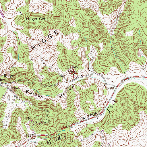Topographic Map of Bailey Cemetery, WV