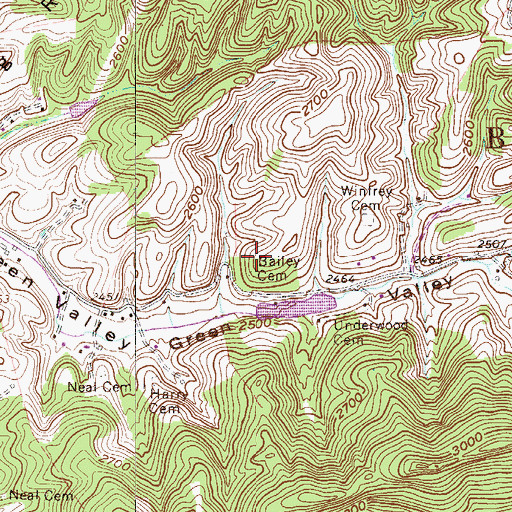 Topographic Map of Bailey Cemetery, WV