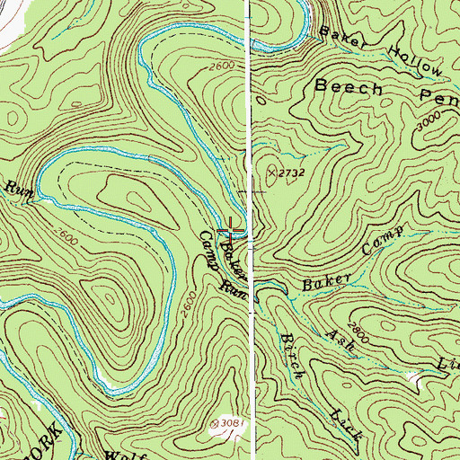 Topographic Map of Baker Camp Run, WV