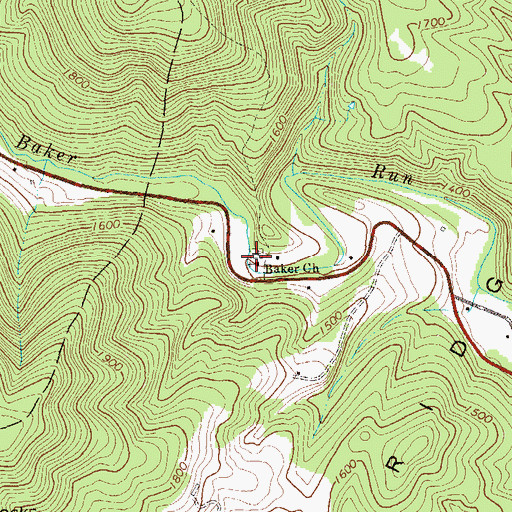 Topographic Map of Baker Church, WV