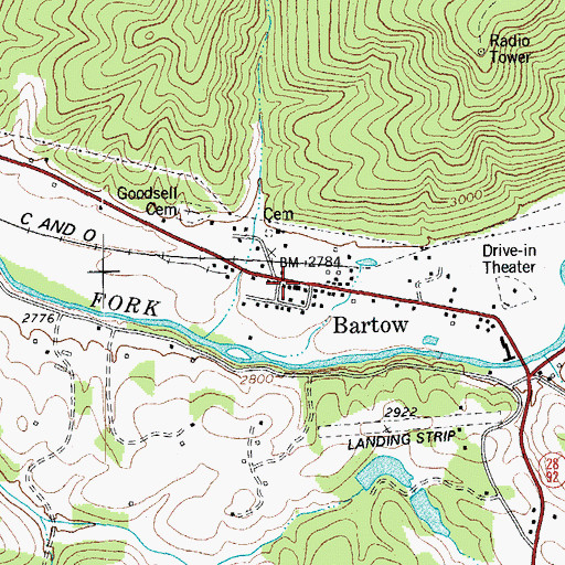 Topographic Map of Bartow, WV