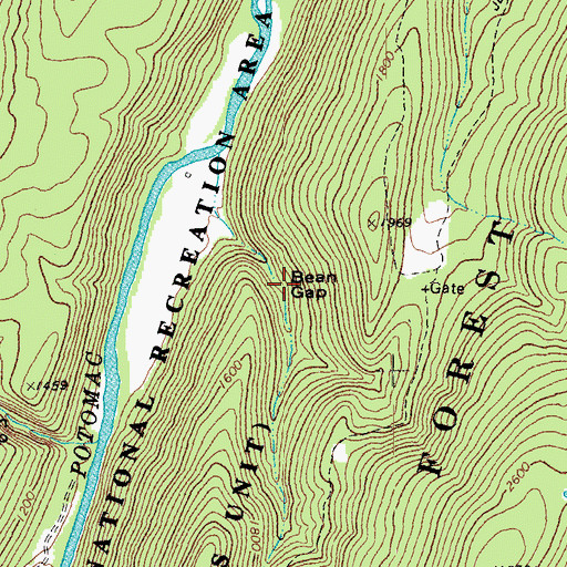Topographic Map of Bean Gap, WV