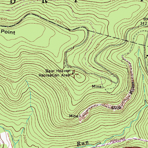 Topographic Map of Bear Heaven Recreation Area, WV
