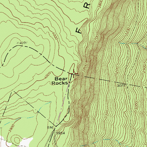 Topographic Map of Bear Rocks, WV