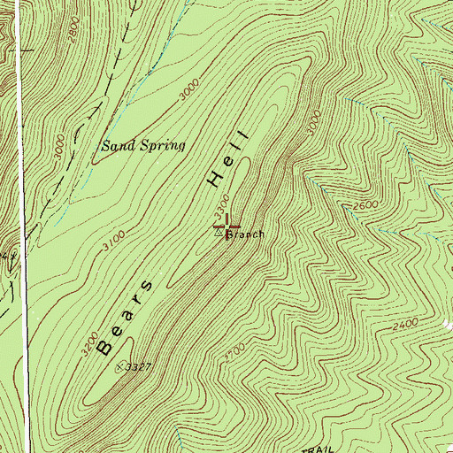 Topographic Map of Bears Hell, WV
