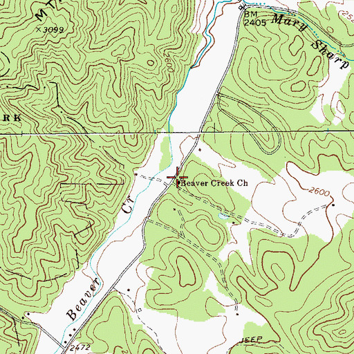 Topographic Map of Beaver Creek Church, WV