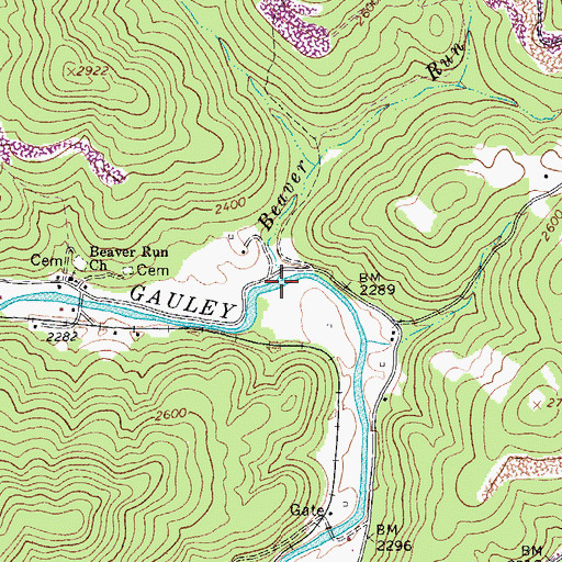 Topographic Map of Beaver Run, WV