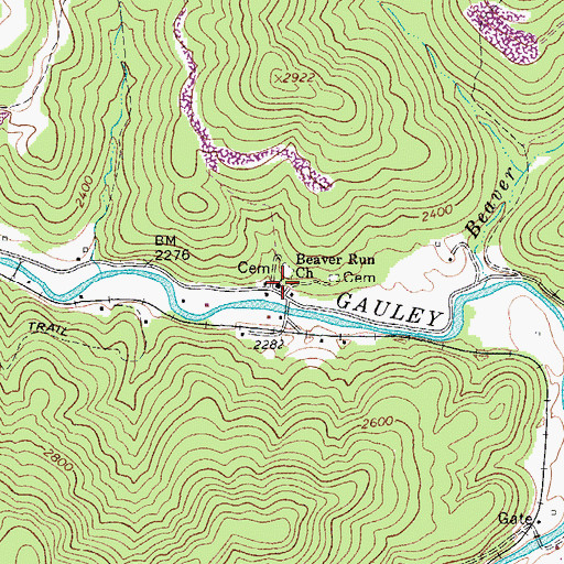 Topographic Map of Beaver Run Church, WV