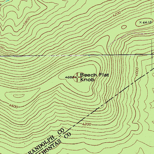 Topographic Map of Beech Flat Knob, WV