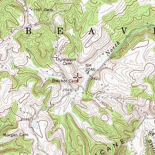 Topographic Map of Belcher Cemetery, WV