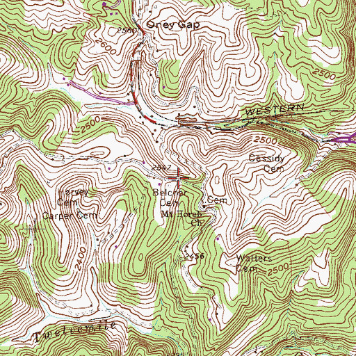 Topographic Map of Belcher Cemetery, WV