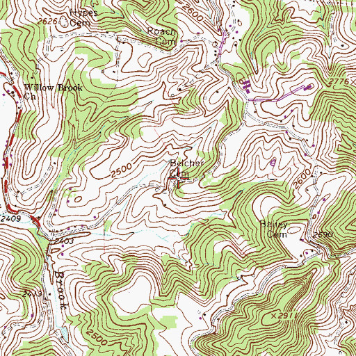 Topographic Map of Belcher Cemetery, WV