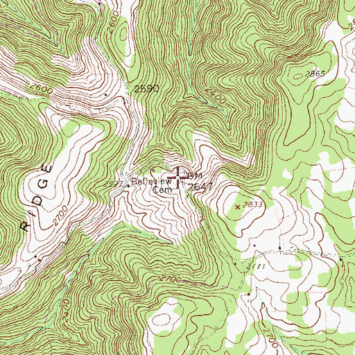 Topographic Map of Belleview Cemetery, WV