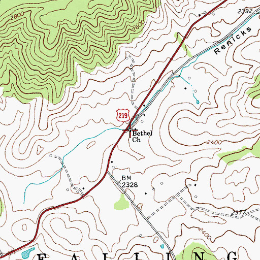 Topographic Map of Bethel Church, WV