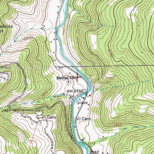 Topographic Map of Bethel Church, WV