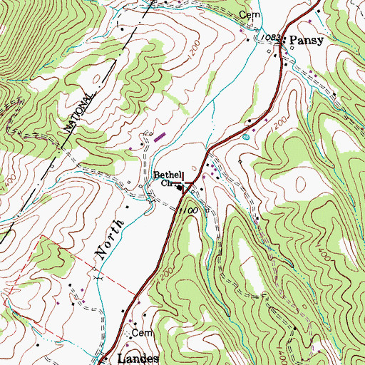 Topographic Map of Bethel Church, WV