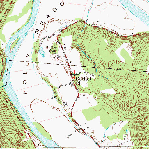Topographic Map of Bethel Church, WV
