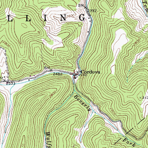 Topographic Map of Beverly Fork, WV