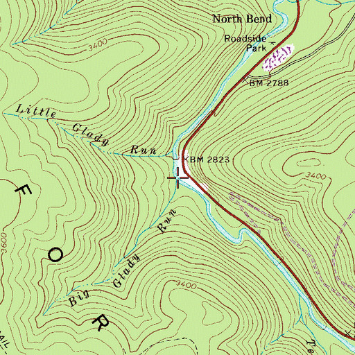 Topographic Map of Big Glady Run, WV
