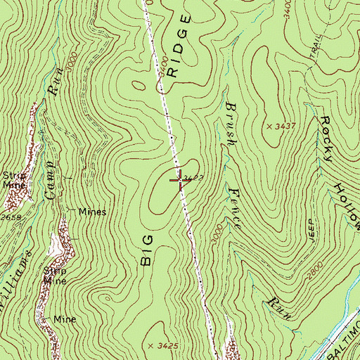 Topographic Map of Big Ridge, WV